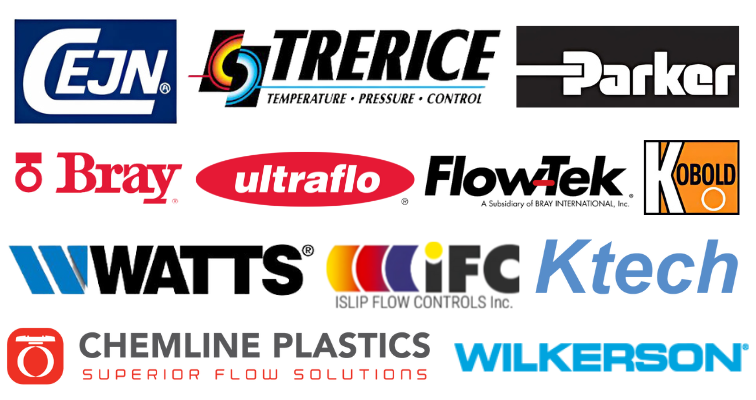 Logos de différents fournisseurs industriels représentés par Martin Roussel Distribution, comme CEJN, Parker, Hayward et Trerice.